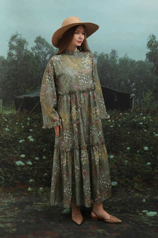 Yaz Çiçeği Elbise Haki - 7