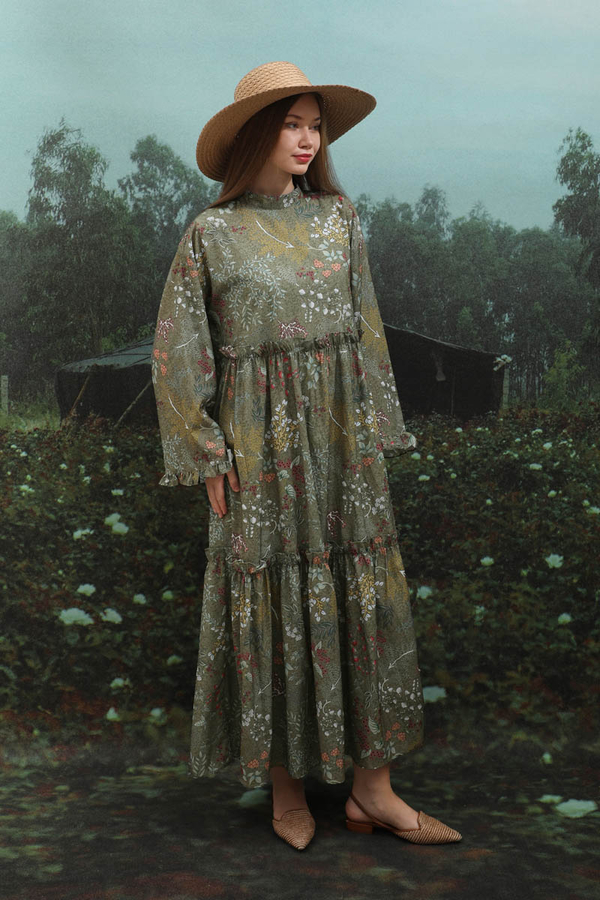 Yaz Çiçeği Elbise Haki - 7