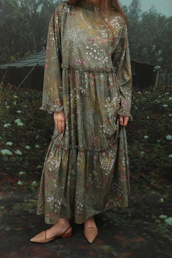 Yaz Çiçeği Elbise Haki - 6