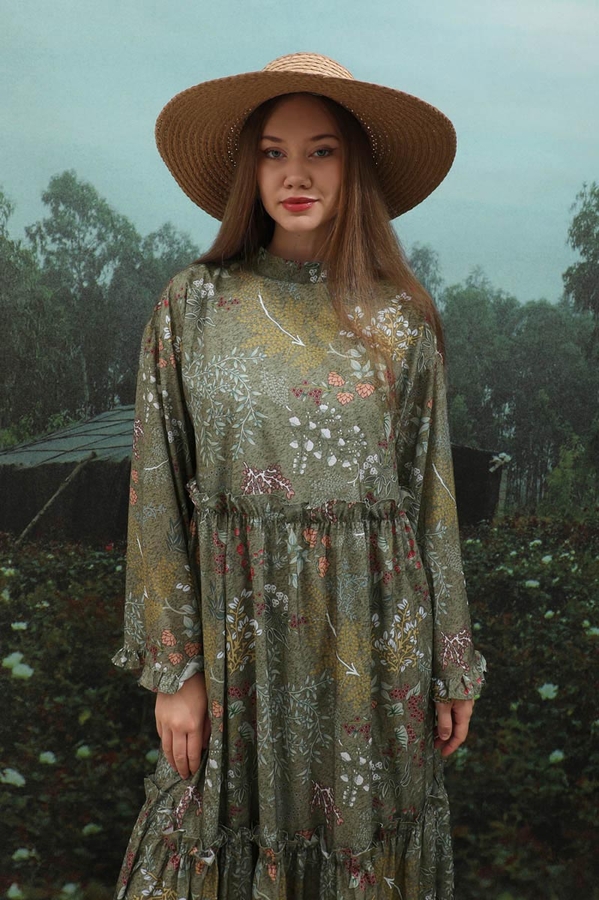 Yaz Çiçeği Elbise Haki - 5