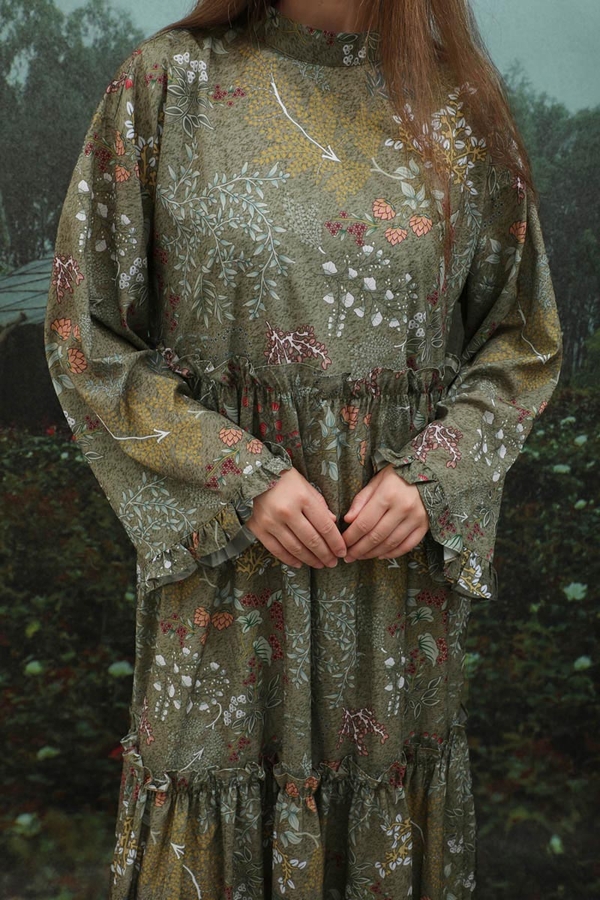 Yaz Çiçeği Elbise Haki - 8