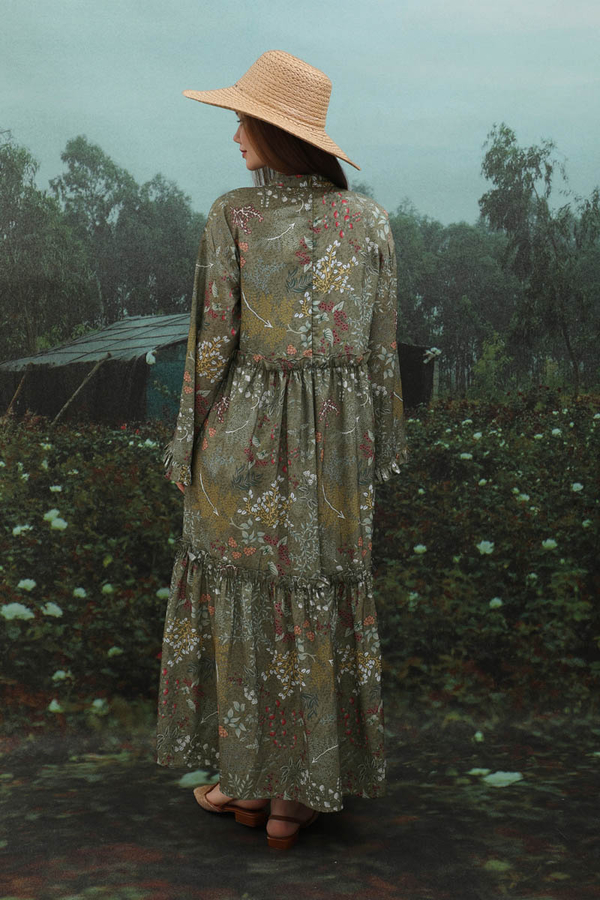 Yaz Çiçeği Elbise Haki - 9