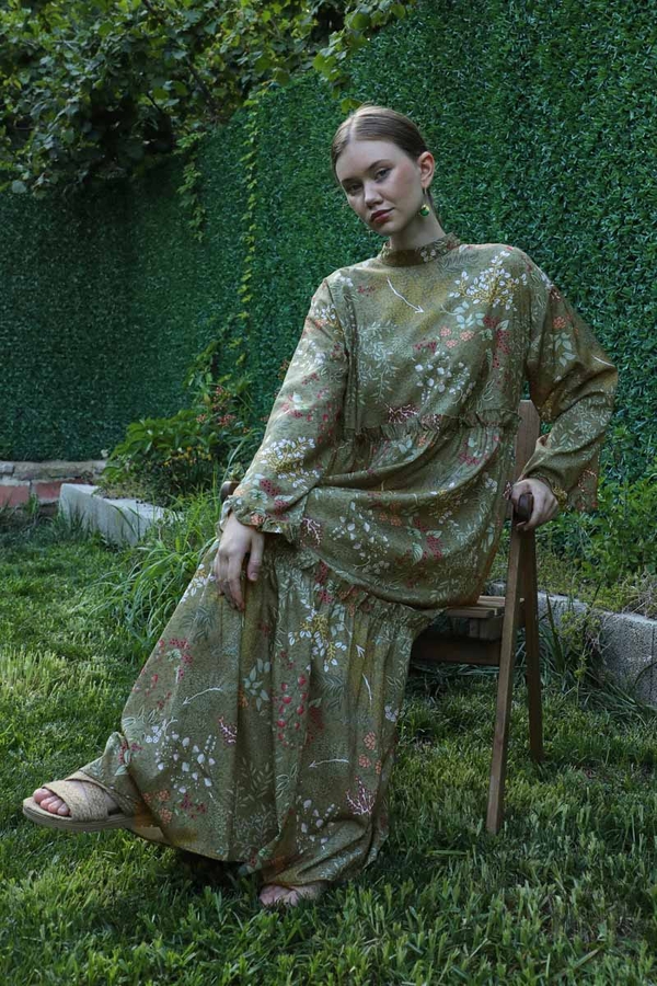 Yaz Çiçeği Elbise Haki 