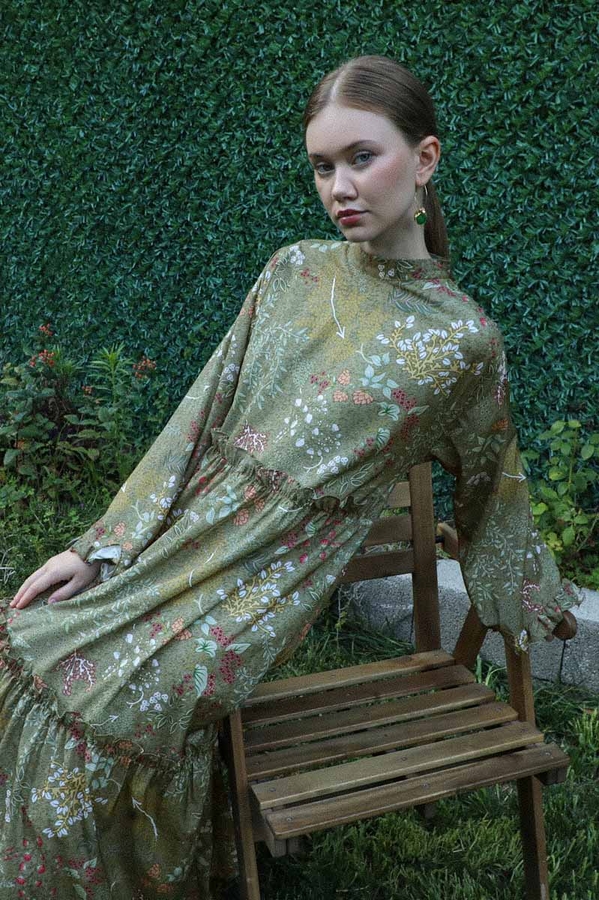 Yaz Çiçeği Elbise Haki - 2