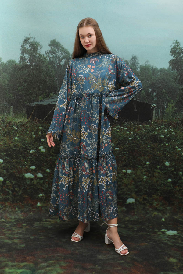 Yaz Çiçeği Elbise Petrol - 4