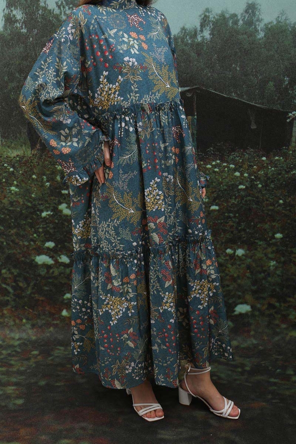 Yaz Çiçeği Elbise Petrol - 6