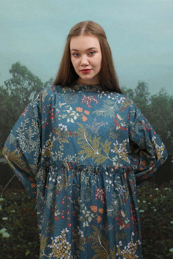 Yaz Çiçeği Elbise Petrol - 5