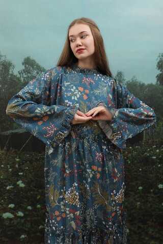 Yaz Çiçeği Elbise Petrol - 3