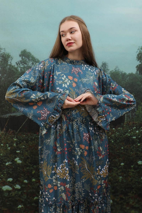 Yaz Çiçeği Elbise Petrol - 3