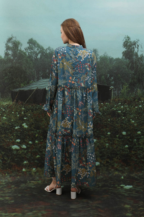 Yaz Çiçeği Elbise Petrol - 7