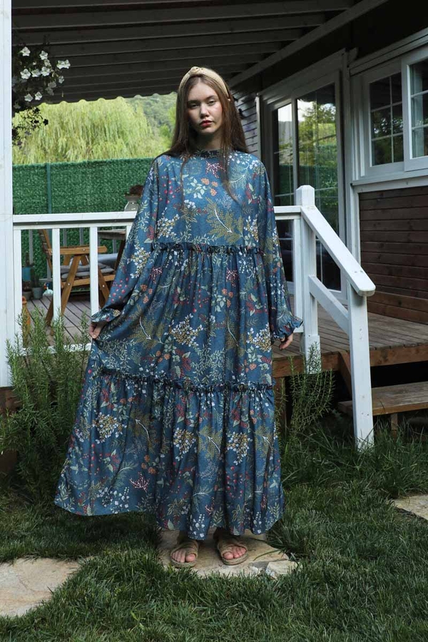 Yaz Çiçeği Elbise Petrol - 2