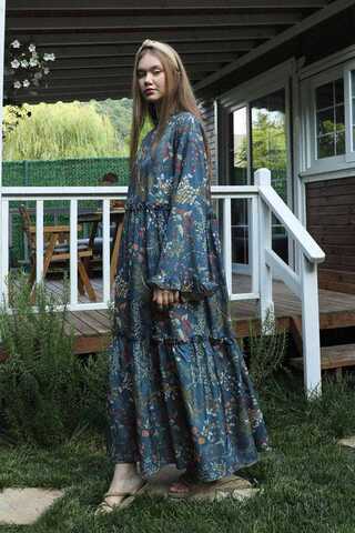 Yaz Çiçeği Elbise Petrol - 1