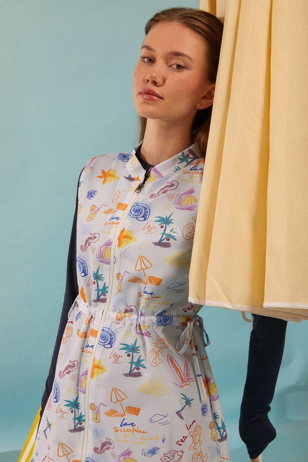 Yaz Figür Desenli Mayo Yeleği Lacivert - 2