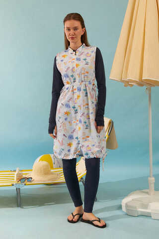 Yaz Figür Desenli Mayo Yeleği Lacivert - 1