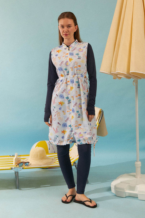 Yaz Figür Desenli Mayo Yeleği Lacivert 