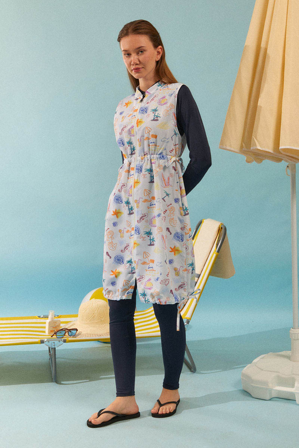 Yaz Figür Desenli Mayo Yeleği Lacivert - 4