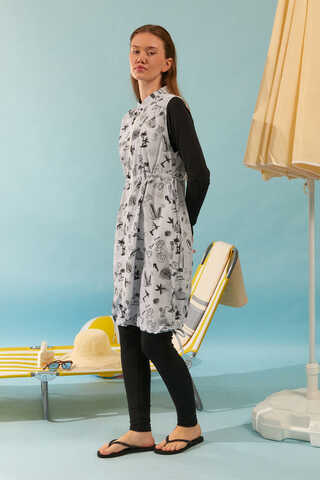 Yaz Figür Desenli Mayo Yeleği Siyah - 5