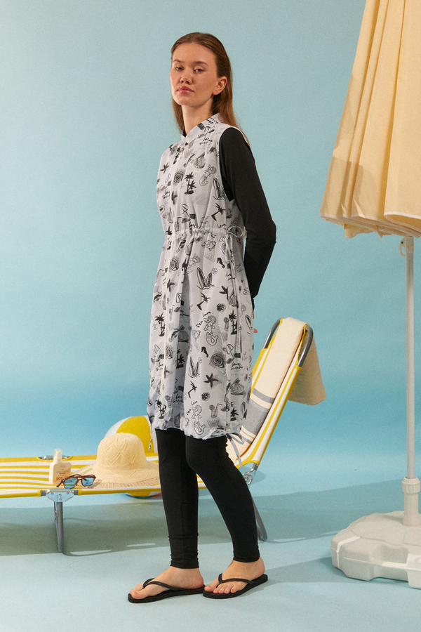 Yaz Figür Desenli Mayo Yeleği Siyah - 5