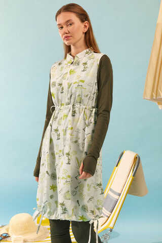 Yaz Figür Desenli Mayo Yeleği Yeşil - 4