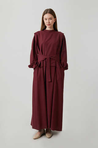 Yeleği Bağlamalı Elbise Takım Bordo - 2