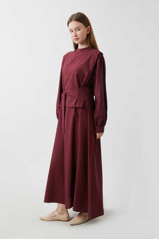 Yeleği Bağlamalı Elbise Takım Bordo - 10
