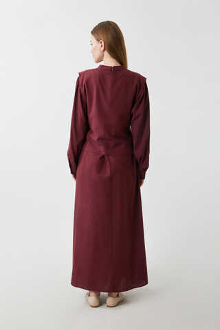 Yeleği Bağlamalı Elbise Takım Bordo - 12