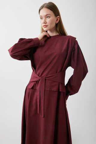 Yeleği Bağlamalı Elbise Takım Bordo - 14