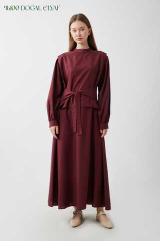 Yeleği Bağlamalı Elbise Takım Bordo - 1
