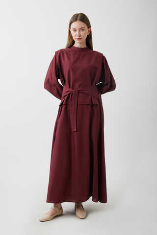 Yeleği Bağlamalı Elbise Takım Bordo - 8