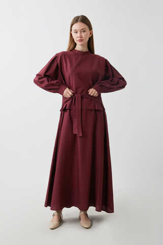 Yeleği Bağlamalı Elbise Takım Bordo - 9