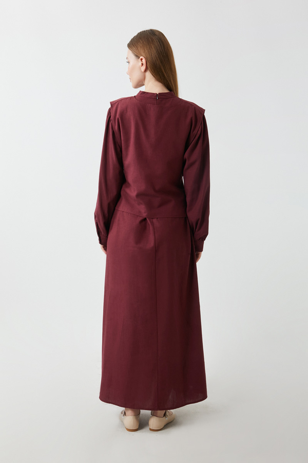 Yeleği Bağlamalı Elbise Takım Bordo - 12
