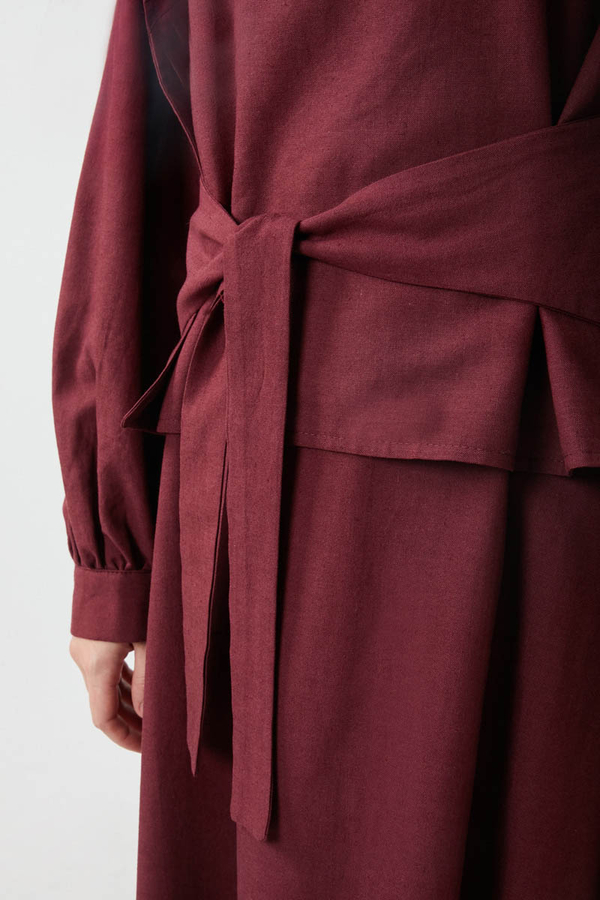 Yeleği Bağlamalı Elbise Takım Bordo - 13