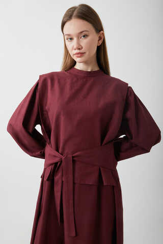 Yeleği Bağlamalı Elbise Takım Bordo - 7