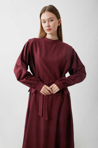 Yeleği Bağlamalı Elbise Takım Bordo - 6