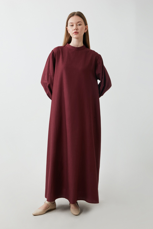 Yeleği Bağlamalı Elbise Takım Bordo - 15