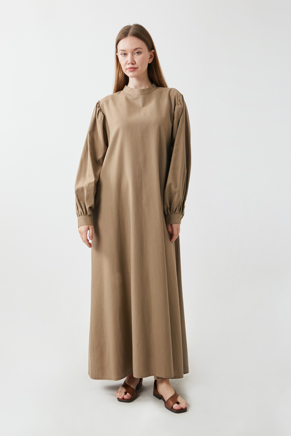 Yeleği Bağlamalı Elbise Takım Camel - 3