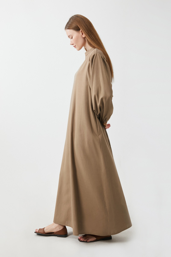 Yeleği Bağlamalı Elbise Takım Camel - 6