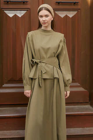 Yeleği Bağlamalı Elbise Takım Haki - 2