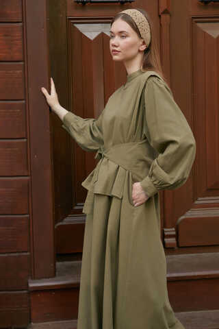 Yeleği Bağlamalı Elbise Takım Haki - 4