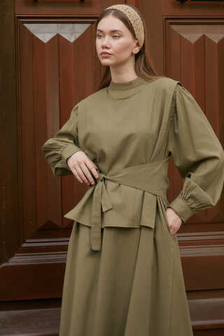 Yeleği Bağlamalı Elbise Takım Haki - 6