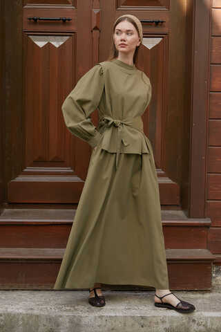 Yeleği Bağlamalı Elbise Takım Haki - 5