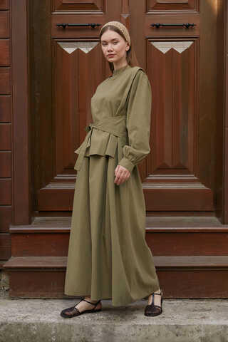 Yeleği Bağlamalı Elbise Takım Haki - 3