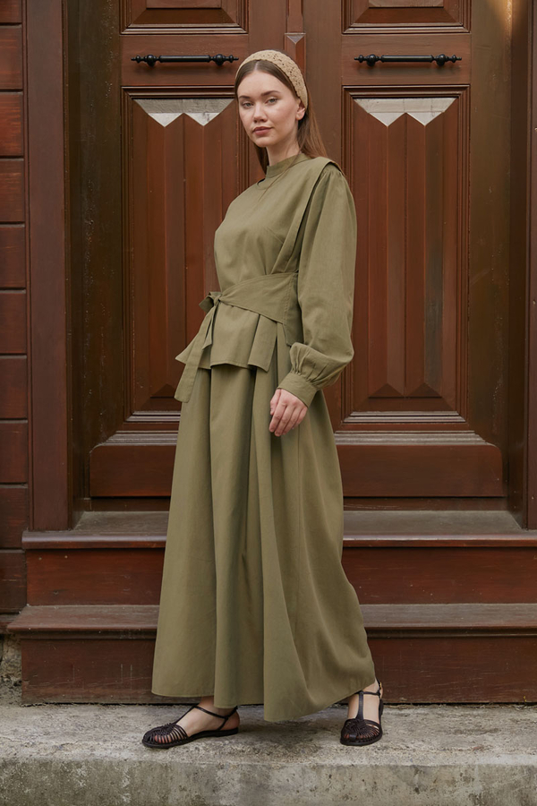 Yeleği Bağlamalı Elbise Takım Haki - 3