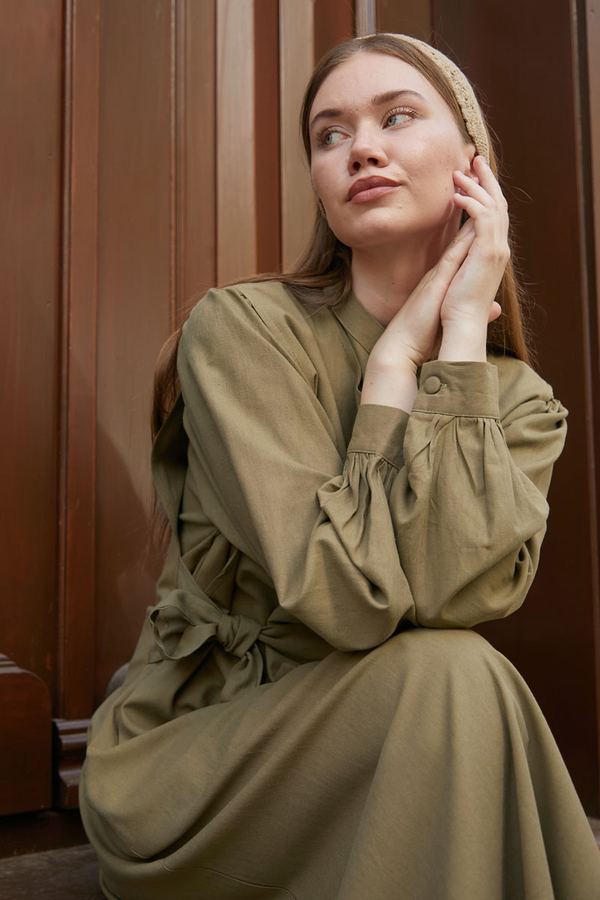 Yeleği Bağlamalı Elbise Takım Haki - 9