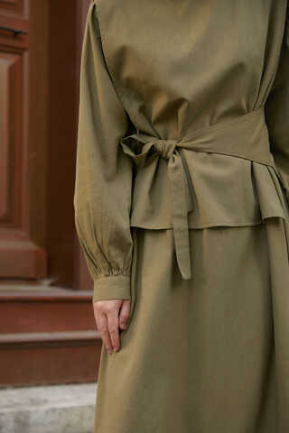 Yeleği Bağlamalı Elbise Takım Haki - 10