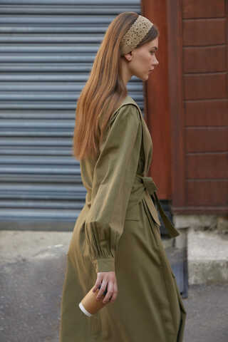 Yeleği Bağlamalı Elbise Takım Haki - 11