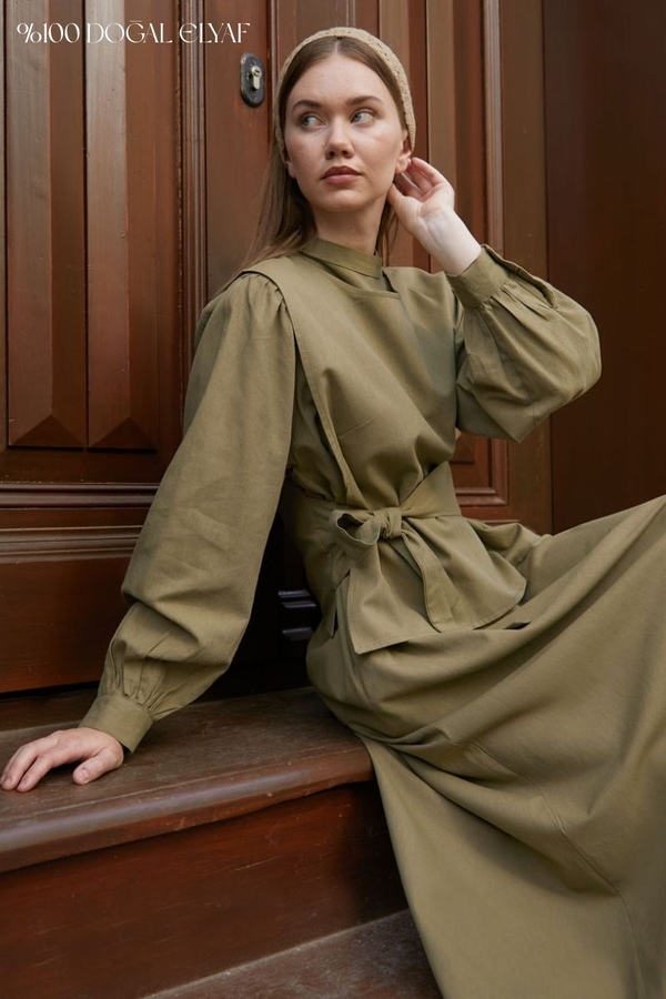 Yeleği Bağlamalı Elbise Takım Haki - 1