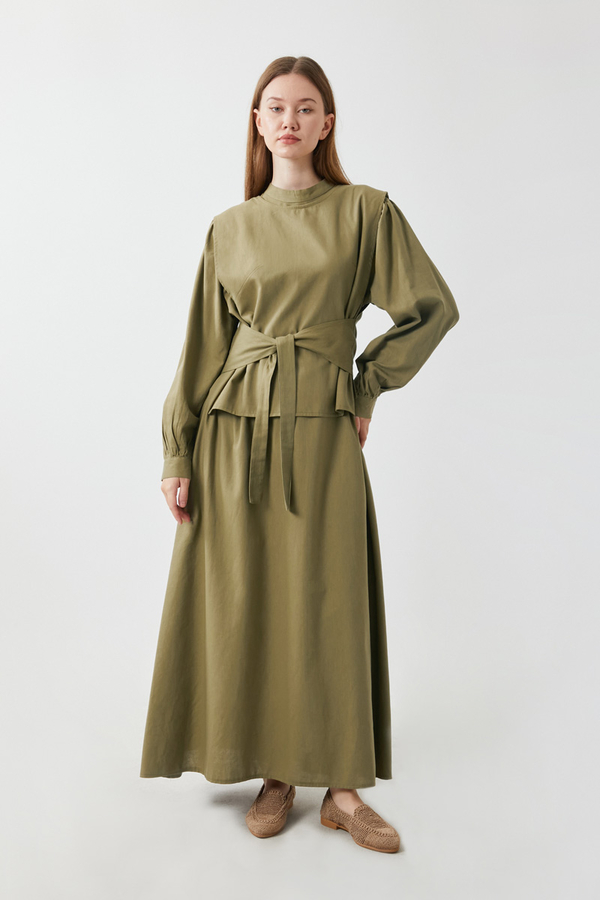 Yeleği Bağlamalı Elbise Takım Haki - 16