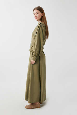 Yeleği Bağlamalı Elbise Takım Haki - 17
