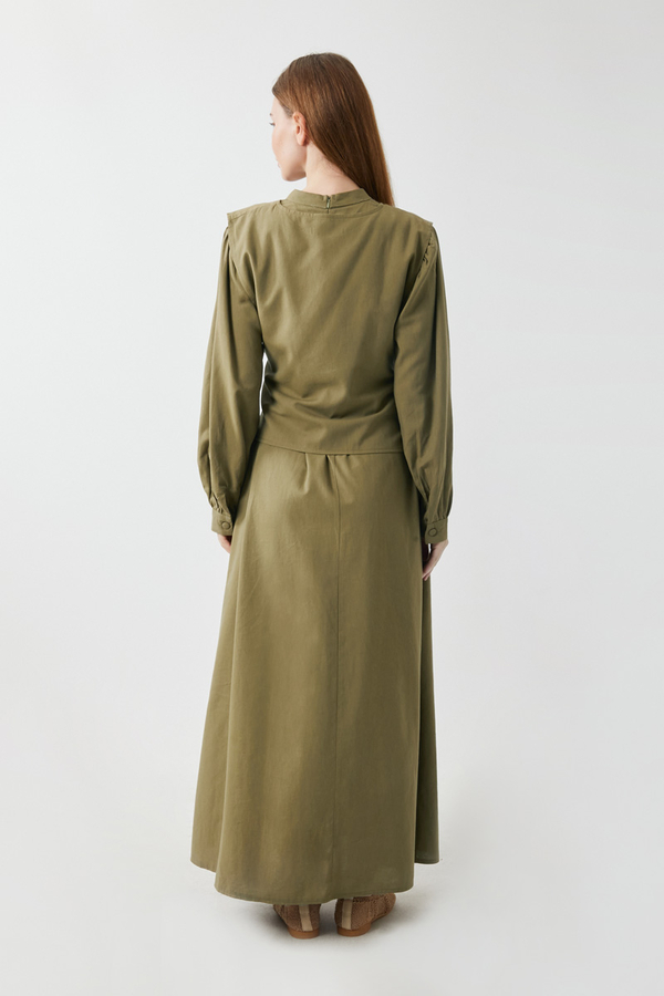 Yeleği Bağlamalı Elbise Takım Haki - 22